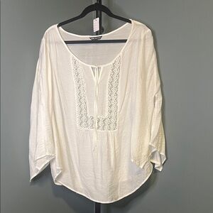 Unique Spectrum Cream Crochet Panel Peasant Tunic